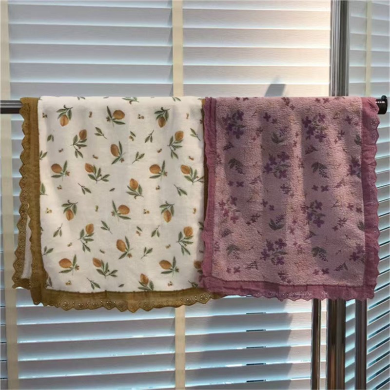 Home Textiles Towel Set - Toalha Estilo Casal com Renda Floral,